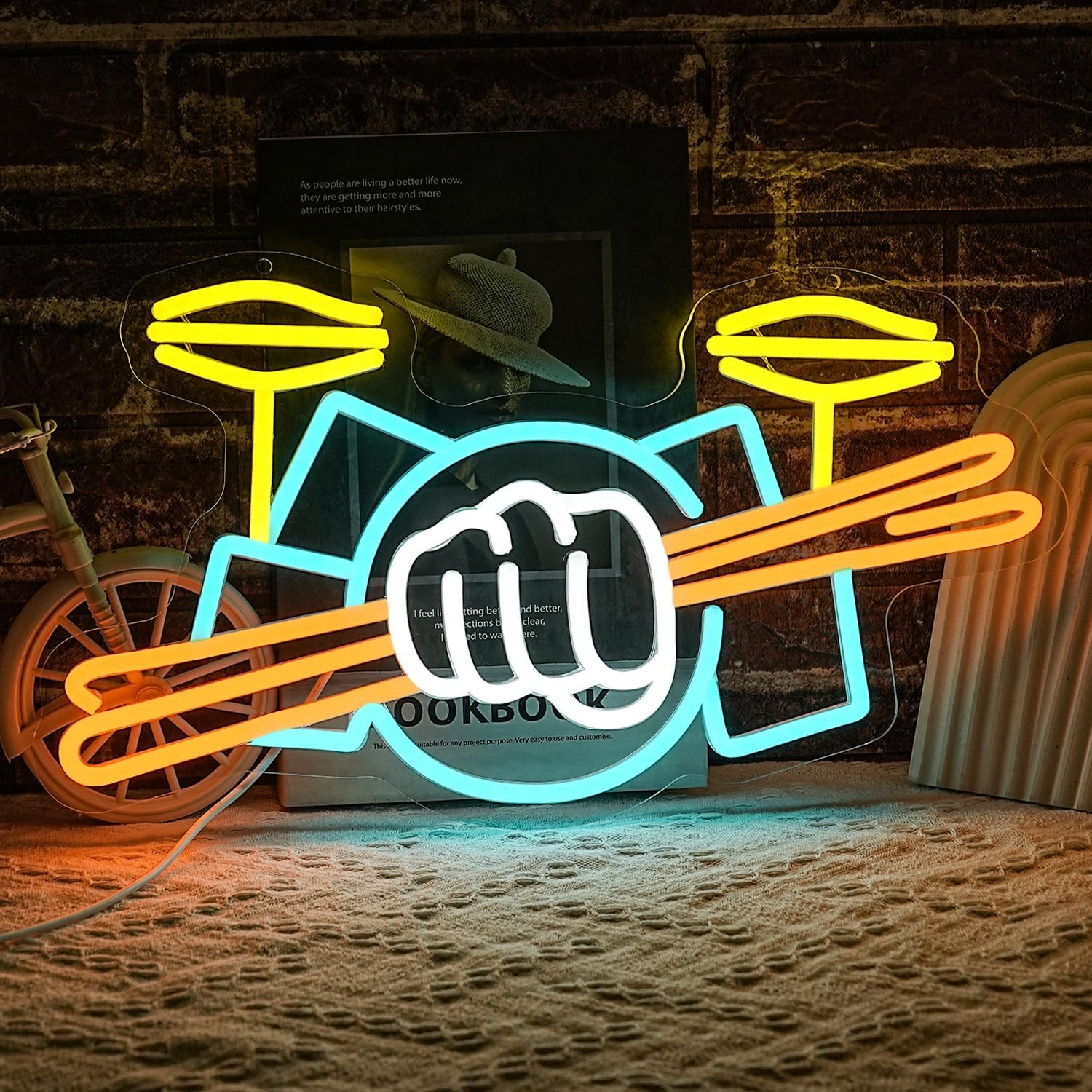 Lighting Decoration Ideas - Enseigne néon batterie de percussions alimentée